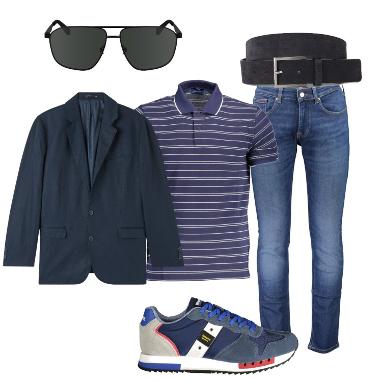 Outfit uomo - Total look #1893891. Stile Business/Elegante per Ufficio. Abbinamento con giacche, sneakers, jeans, polo, occhiali da sole, cinture.