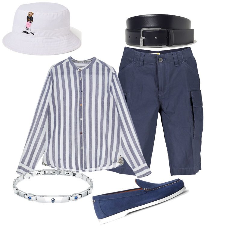 Outfit uomo - Total look #1893923. Stile Trendy per Tutti i giorni. Abbinamento con braccialetti, camicie, scarpe stringate, cappelli, bermuda, cinture.