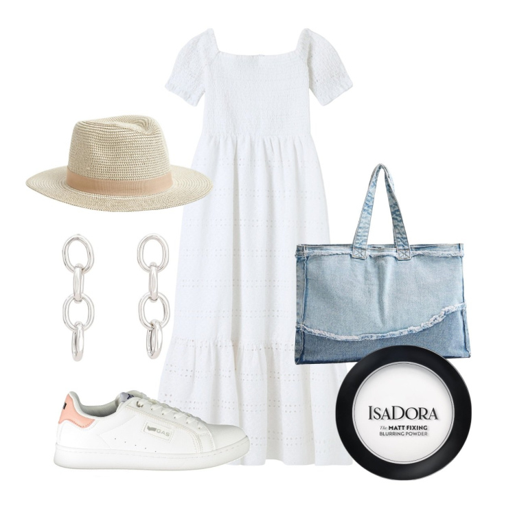 Outfit donna - Ghost outfitter - giugno. Stile Romantica per Tutti i giorni. Abbinamento con ciprie, vestiti lunghi, shopping bag, cappelli, orecchini, sneakers.