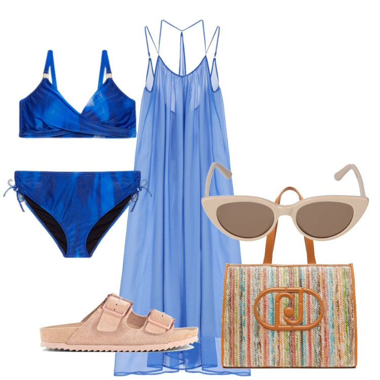 Outfit donna - Ghost outfitter - giugno. Stile Chic per Mare. Abbinamento con vestiti lunghi, sandali, bikini, shopping bag, occhiali da sole.