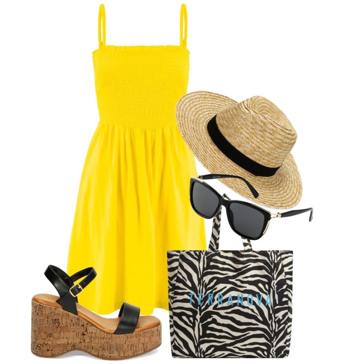 Outfit donna - Ghost outfitter - giugno. Stile Bon Ton per Tutti i giorni. Abbinamento con vestiti, occhiali da sole, borse tote, zeppe, cappelli.
