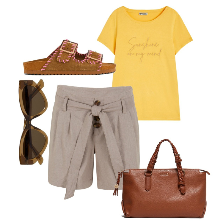 Outfit donna - Ghost outfitter - giugno. Stile Bon Ton per Tutti i giorni. Abbinamento con shorts, t-shirt, sandali, occhiali da sole, borse a mano.