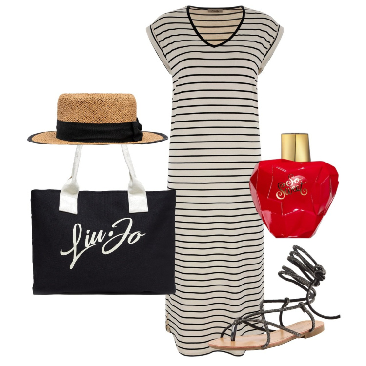 Outfit donna - Ghost outfitter - giugno. Stile Bon Ton per Tutti i giorni. Abbinamento con profumi, sandali alla schiava, vestiti midi/longuette, cappelli, shopping bag.