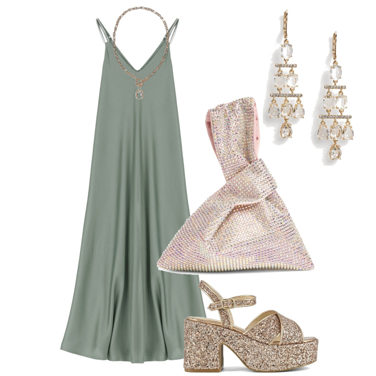 Outfit donna - Slip dress minimal chic. Stile Chic per Serata fuori. Abbinamento con vestiti lunghi, collane, orecchini, sandali, borse a mano.