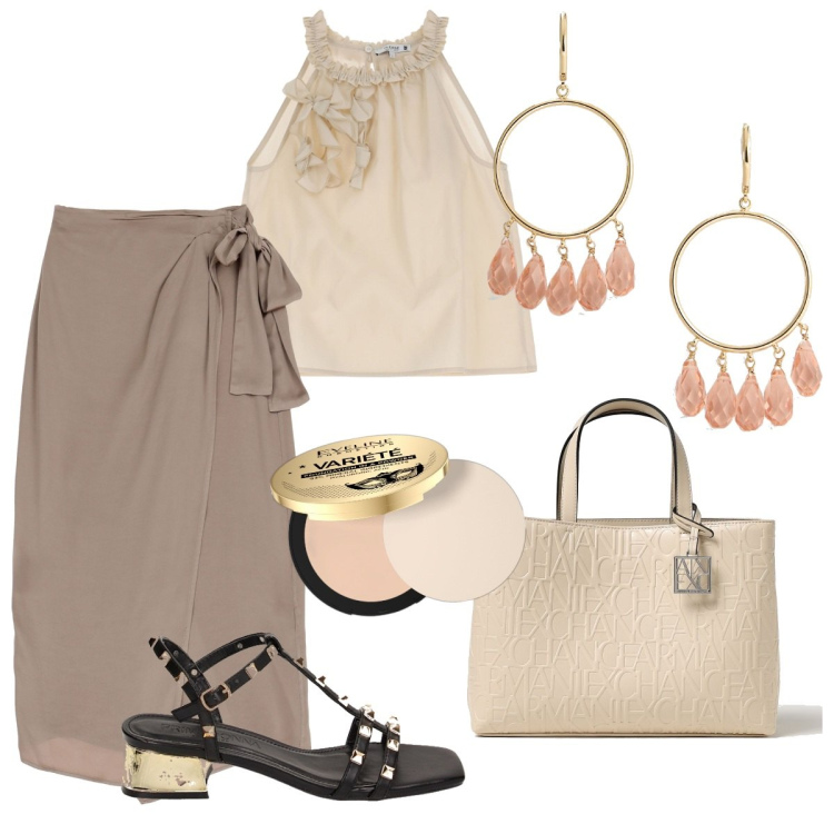 Outfit donna - Total look #1894134. Stile Casual per Tutti i giorni. Abbinamento con ciprie, canottiere, sandali col tacco, orecchini, gonne lunghe, borse tote.