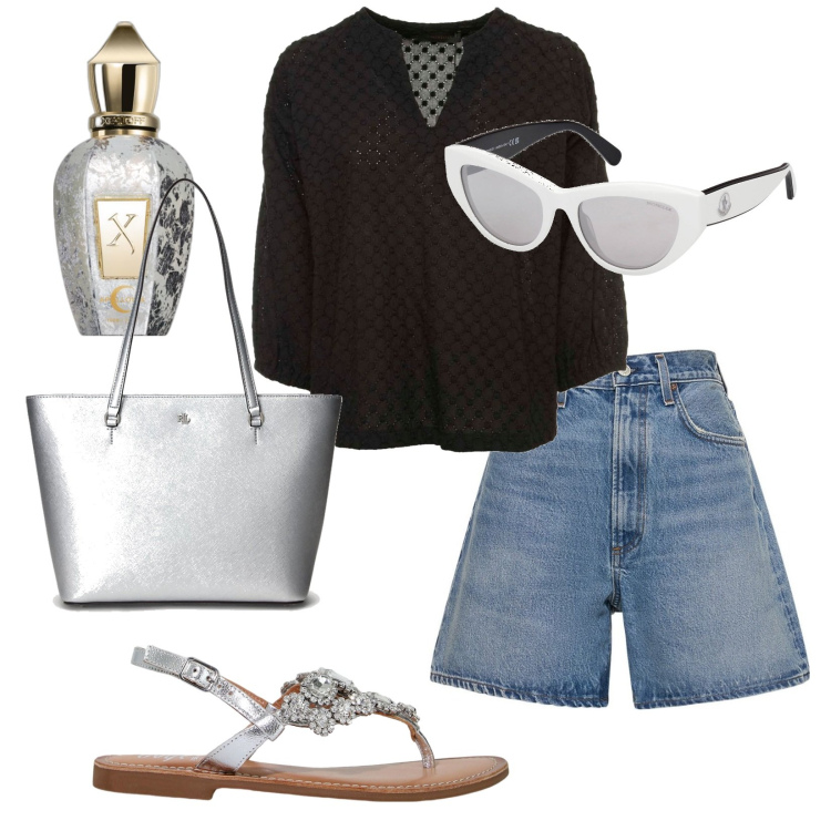 Outfit donna - Jeans corti, finalmente. Stile Trendy per Tutti i giorni. Abbinamento con profumi, sandali, borse tote, shorts, bluse, occhiali da sole.