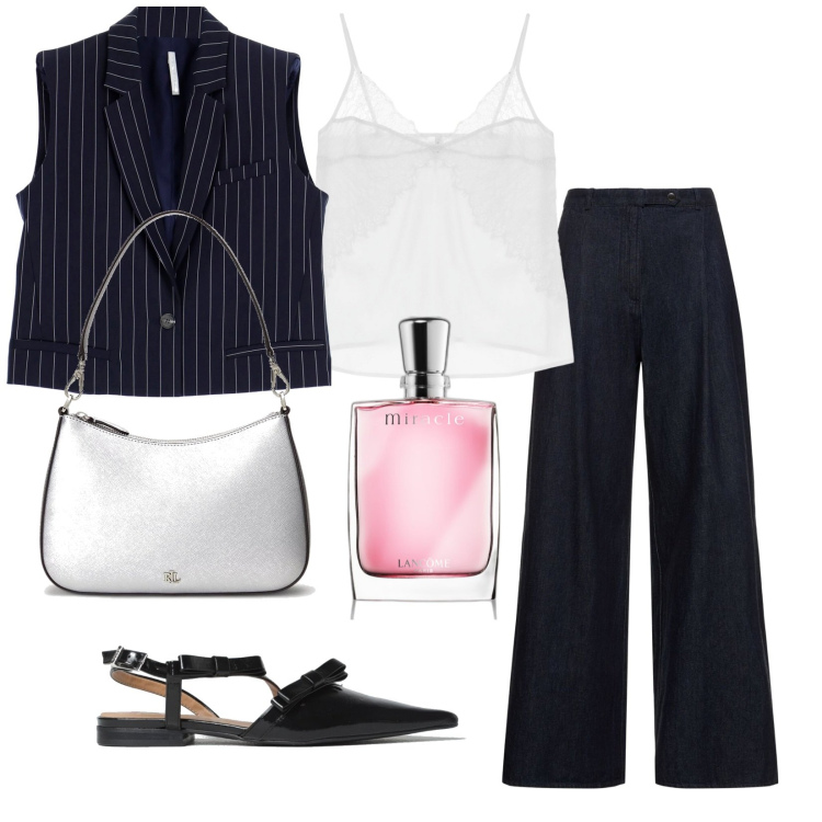 Outfit donna - Total look #1894278. Stile Chic per Tutti i giorni. Abbinamento con profumi, gilet, top, borse a tracolla, pantaloni, ballerine.