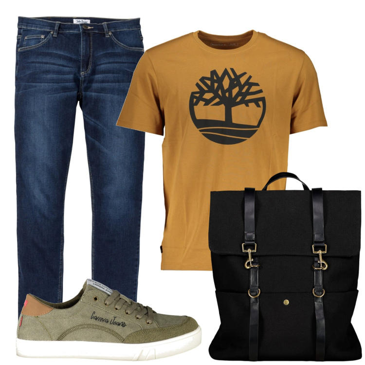 Outfit uomo - Total look #1894333. Stile Urban per Tutti i giorni. Abbinamento con jeans, sneakers, borse sportive, t-shirt.