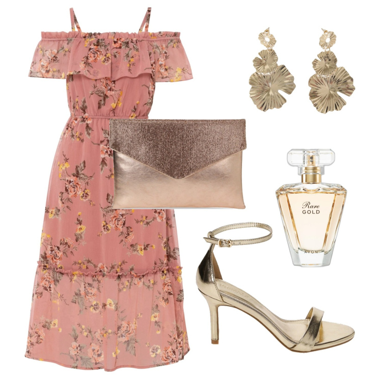 Outfit donna - Cerimonia all\' aperto!!!. Stile Romantica per Cerimonia. Abbinamento con vestiti, profumi, pochette, sandali col tacco, orecchini.