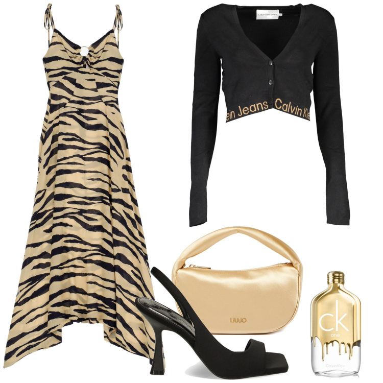 Outfit donna - Total look #1894385. Stile Sporty chic per Serata fuori. Abbinamento con profumi, vestiti lunghi, sandali col tacco, cardigans, borse a mano.