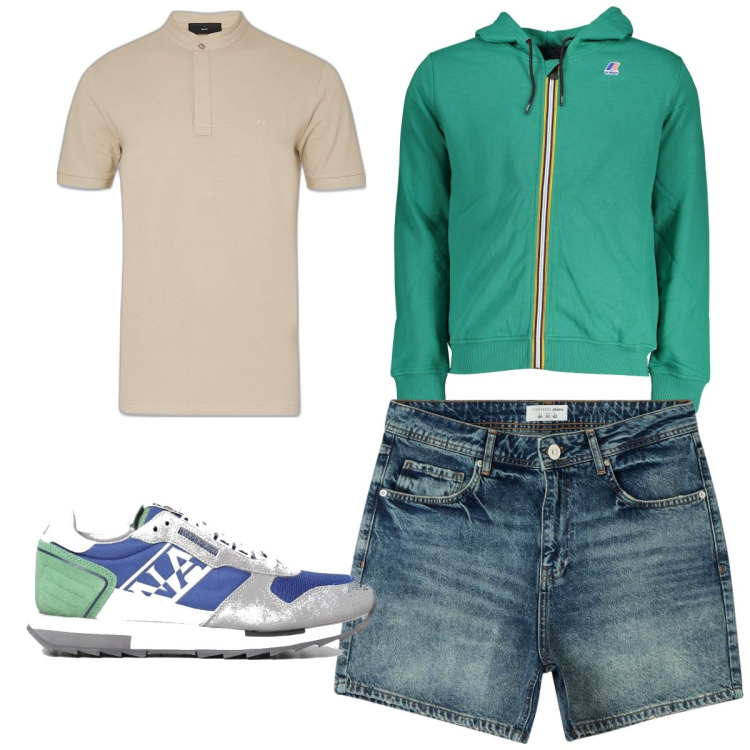 Outfit uomo - Total look #1894388. Stile Trendy per Tutti i giorni. Abbinamento con shorts, sneakers, polo, felpe con cappuccio.