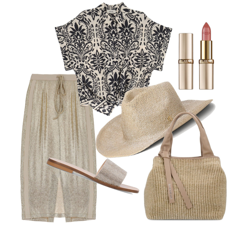 Outfit donna - Ghost outfitter - giugno. Stile Trendy per Tutti i giorni. Abbinamento con rossetti, camicie a manica corta, gonne longuette, cappelli, ciabatte, borse a mano.