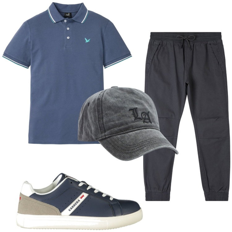 Outfit uomo - Total look #1894405. Stile Trendy per Tutti i giorni. Abbinamento con polo, pantaloni, cappelli, sneakers.