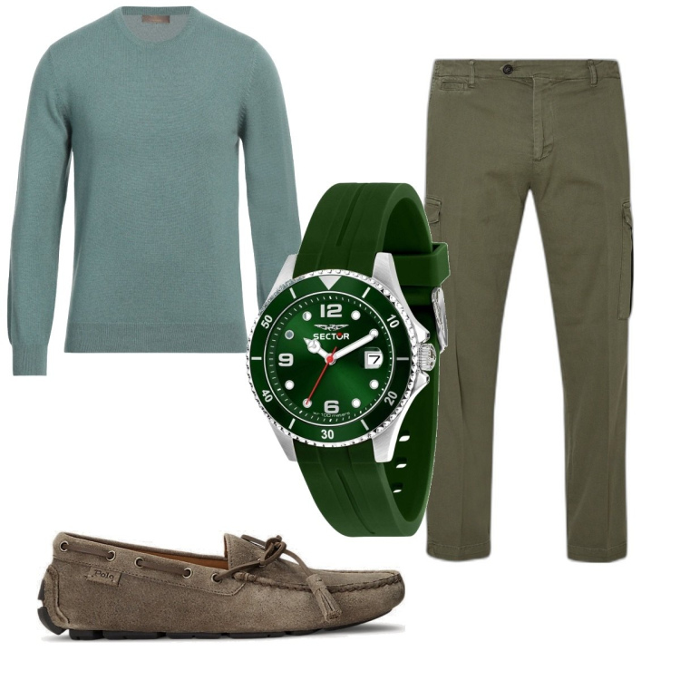 Outfit uomo - Total look #1894411. Stile Casual per Tutti i giorni. Abbinamento con orologi, pullovers, scarpe stringate, pantaloni cargo.