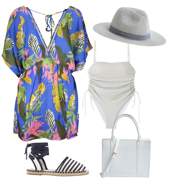 Outfit donna - Madame a la plage. Stile Chic per Mare. Abbinamento con espadrillas, cappelli, costumi interi, shopping bag, vestiti corti.