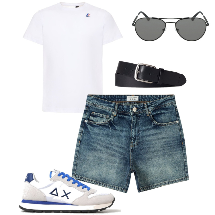 Outfit uomo - Total look #1894510. Stile Casual per Tutti i giorni. Abbinamento con shorts, cinture, t-shirt, occhiali da sole, sneakers.