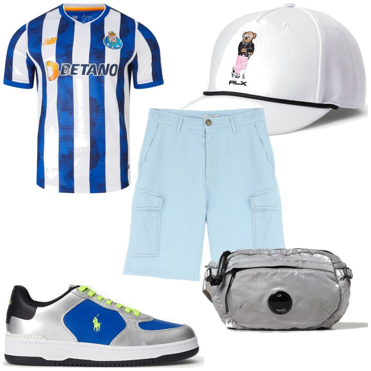 Outfit uomo - Total look #1894517. Stile Trendy per Tutti i giorni. Abbinamento con maglieria, bermuda, sneakers, cappelli, borse sportive.