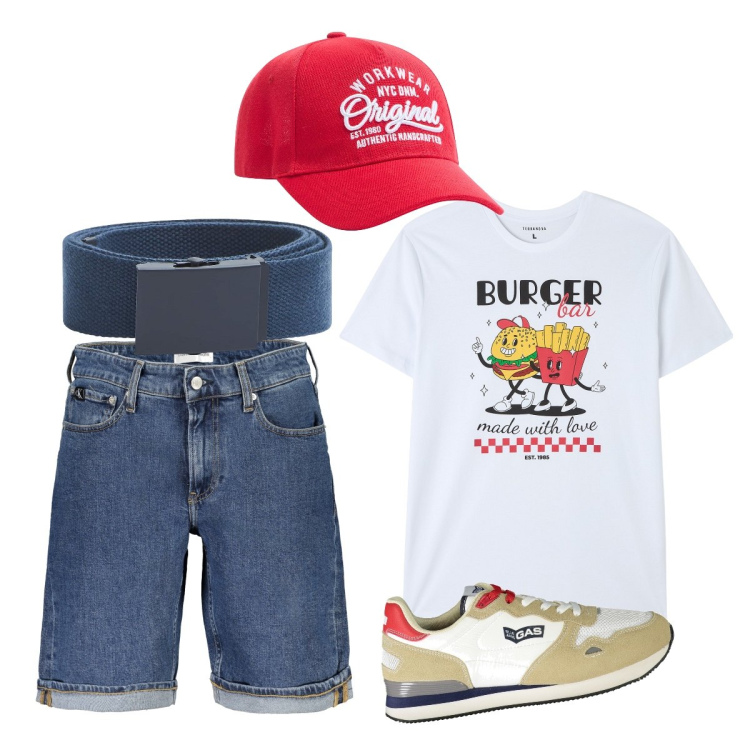 Outfit uomo - Total look #1894540. Stile Casual per Tutti i giorni. Abbinamento con cappelli, cinture, t-shirt, sneakers, jeans.