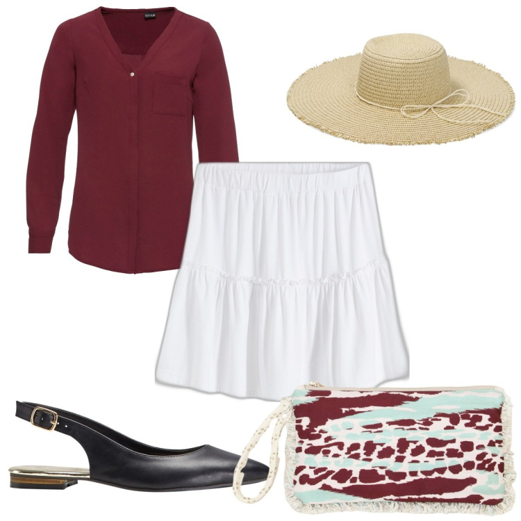 Outfit donna - Total look #1894597. Stile Trendy per Tutti i giorni. Abbinamento con ballerine, camicie, gonne, pochette, cappelli.