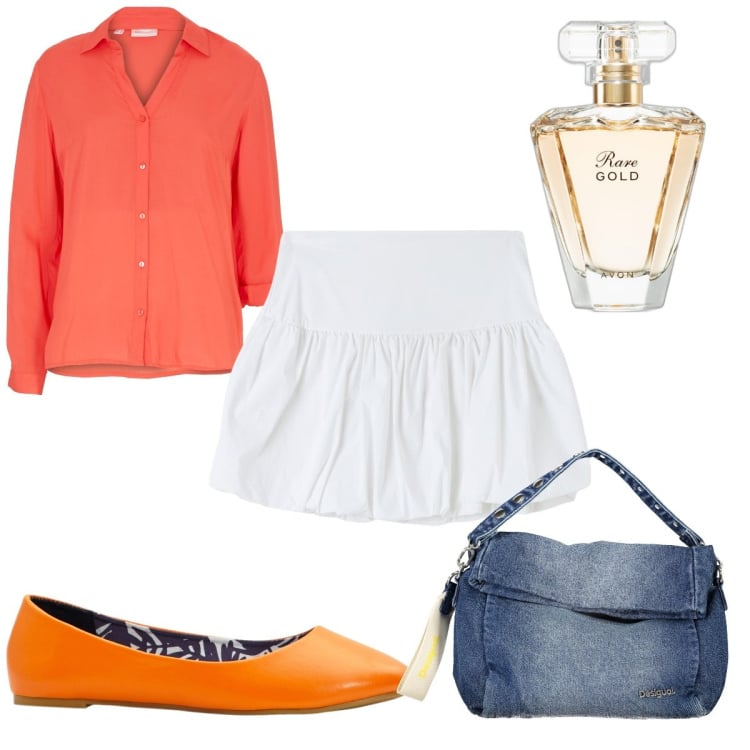 Outfit donna - Total look #1894606. Stile Trendy per Tutti i giorni. Abbinamento con ballerine, camicie, profumi, minigonne, borse a spalla.