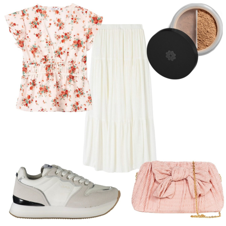 Outfit donna - Total look #1894616. Stile Trendy per Tutti i giorni. Abbinamento con fondotinta, pochette, bluse, gonne lunghe, sneakers.