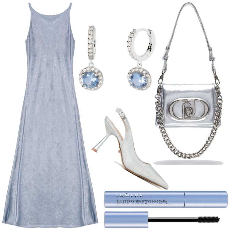 Outfit donna - Pochi tocchi super chic. Stile Chic per Serata fuori. Abbinamento con mascara, orecchini, vestiti lunghi, borse a spalla, scarpe col tacco.