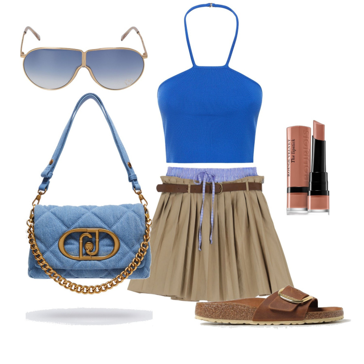 Outfit donna - Ghost outfitter - giugno. Stile Trendy per Tutti i giorni. Abbinamento con rossetti, minigonne, top, occhiali da sole, borse a spalla, sandali.