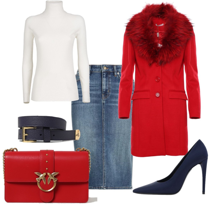 Outfit donna - Total look #1894663. Stile Basic per Tutti i giorni. Abbinamento con cappotti, gonne, borse a spalla, maglieria, cinture, scarpe col tacco.