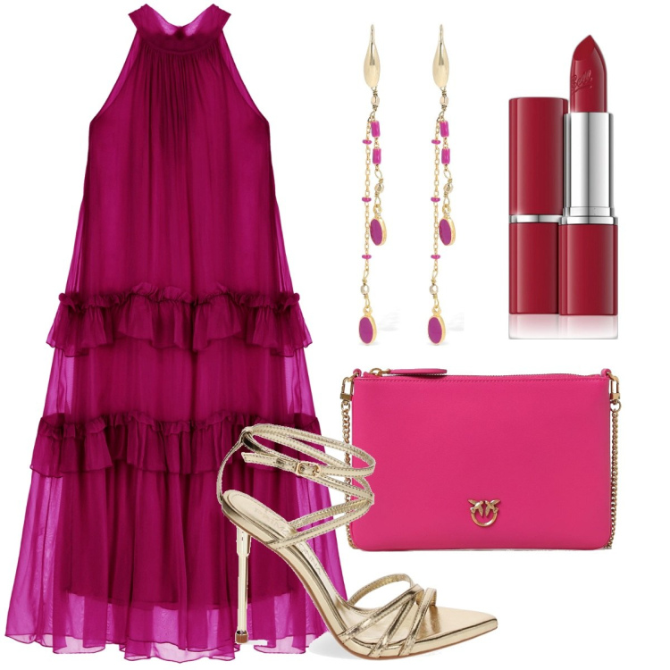 Outfit donna - Il vestito leggero per la sera. Stile Chic per Serata fuori. Abbinamento con rossetti, sandali col tacco, vestiti lunghi, orecchini, pochette.
