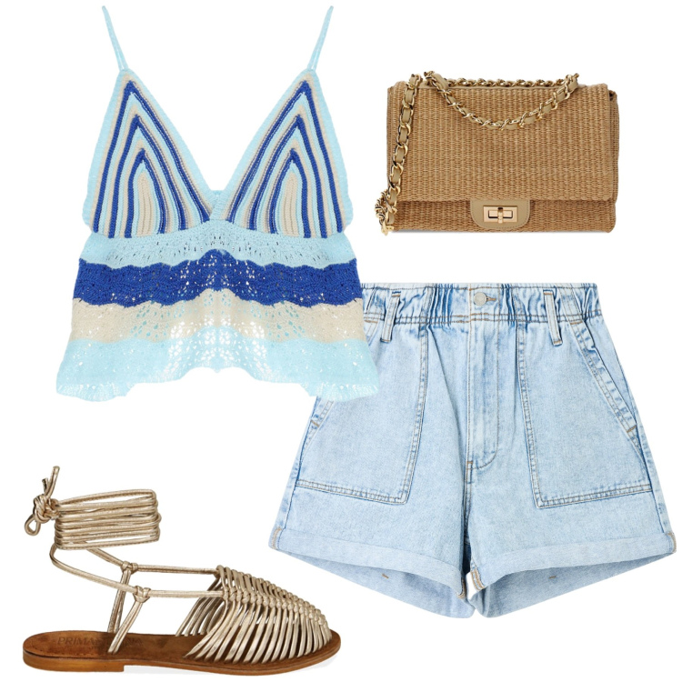 Outfit donna - Total look #1894743. Stile Basic per Tutti i giorni. Abbinamento con shorts, top, borse a tracolla, sandali in pelle.