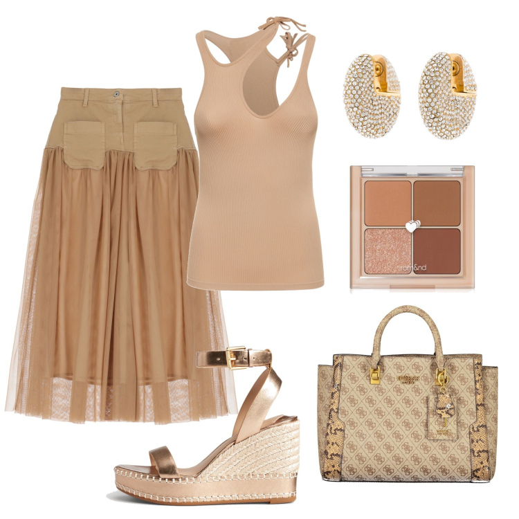 Outfit donna - Ufficio, cena, festa, scegli tu !. Stile Casual chic per Tutti i giorni. Abbinamento con orecchini, ombretti, gonne lunghe, espadrillas, top, collane.