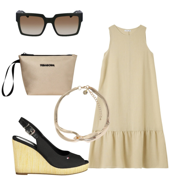Outfit donna - Con le amiche. Stile Bon Ton per Tutti i giorni. Abbinamento con vestiti lunghi, valigie, collane, sandali, occhiali da sole.