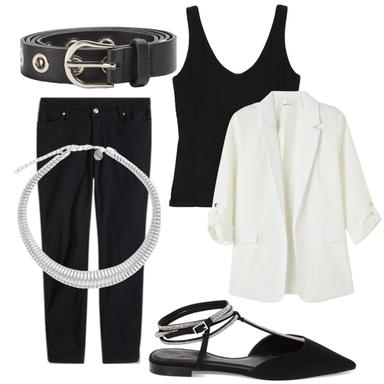 Outfit donna - Total look #1894955. Stile Casual chic per Tutti i giorni. Abbinamento con jeans, blazer, cinture, ballerine, collane, top.