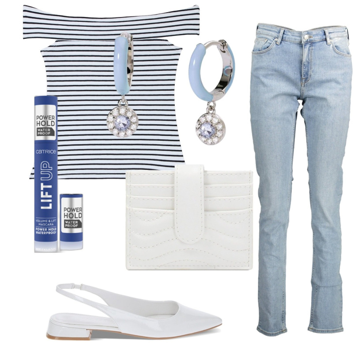 Outfit donna - Total look #1894989. Stile Trendy per Tutti i giorni. Abbinamento con mascara, top, orecchini, ballerine, portafogli, jeans.