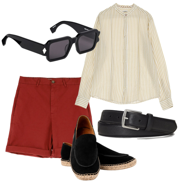 Outfit uomo - City. Stile Casual per Tutti i giorni. Abbinamento con shorts, camicie, cinture, espadrillas, occhiali da sole.