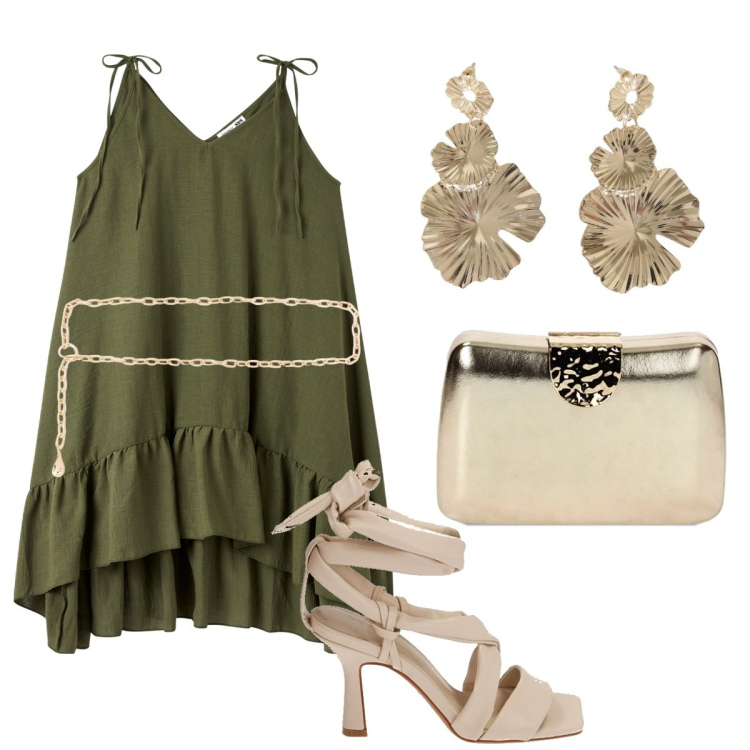 Outfit donna - Bellissima serata. Stile Chic per Serata fuori. Abbinamento con vestiti lunghi, collane, orecchini, sandali col tacco, clutch.