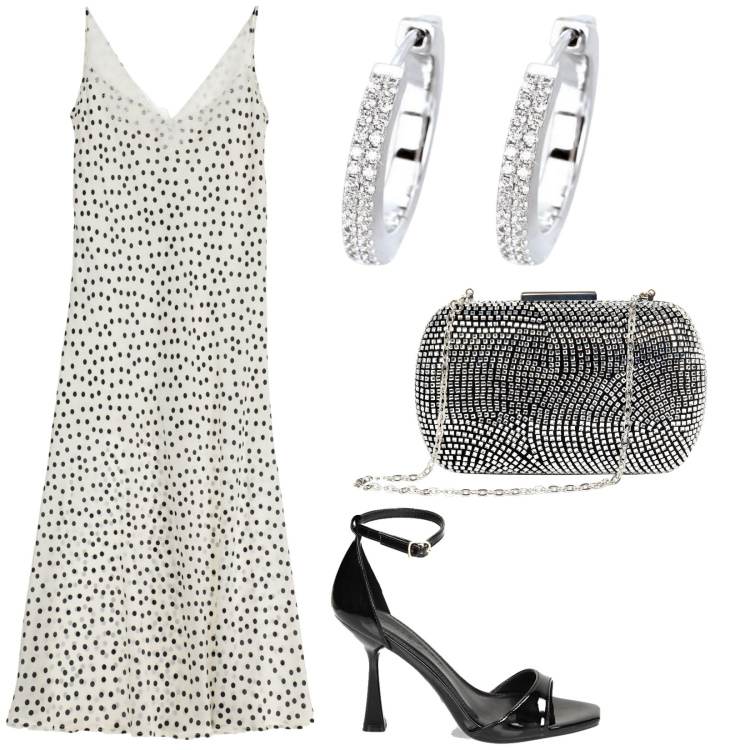 Outfit donna - Slip dress estivo. Stile Chic per Serata fuori. Abbinamento con orecchini, clutch, vestiti lunghi, sandali col tacco.