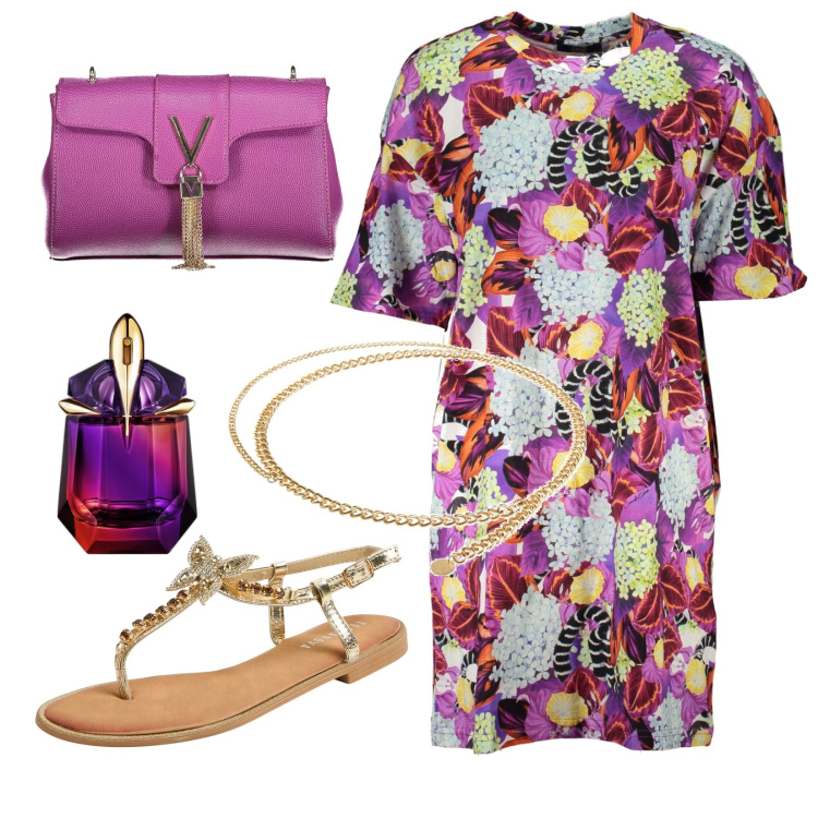Outfit donna - Total look #1895086. Stile Glamour per Tutti i giorni. Abbinamento con cinture, profumi, sandali gioiello, vestiti corti, borse a tracolla.
