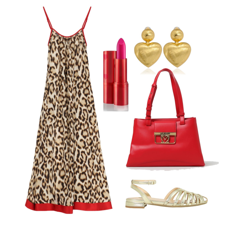 Outfit donna - Ghost outfitter - giugno. Stile Trendy per Tutti i giorni. Abbinamento con orecchini, rossetti, vestiti lunghi, sandali in pelle, borse a spalla.