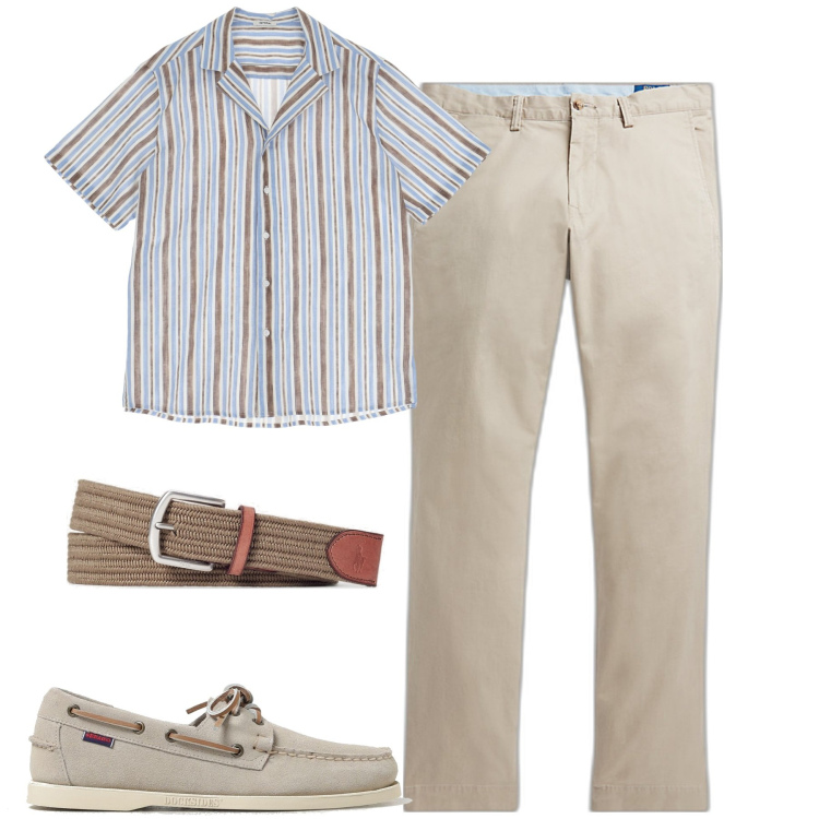 Outfit uomo - City. Stile Trendy per Tutti i giorni. Abbinamento con camicie a manica corta, pantaloni, cinture, scarpe stringate.