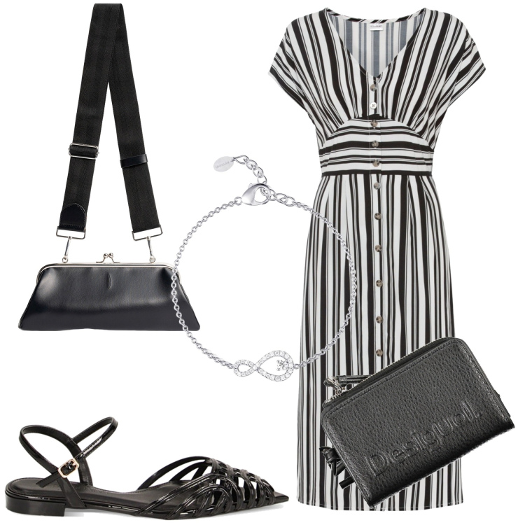 Outfit donna - Tutti i giorni. Stile Casual chic per Tutti i giorni. Abbinamento con vestiti, braccialetti, ballerine, portafogli, clutch.
