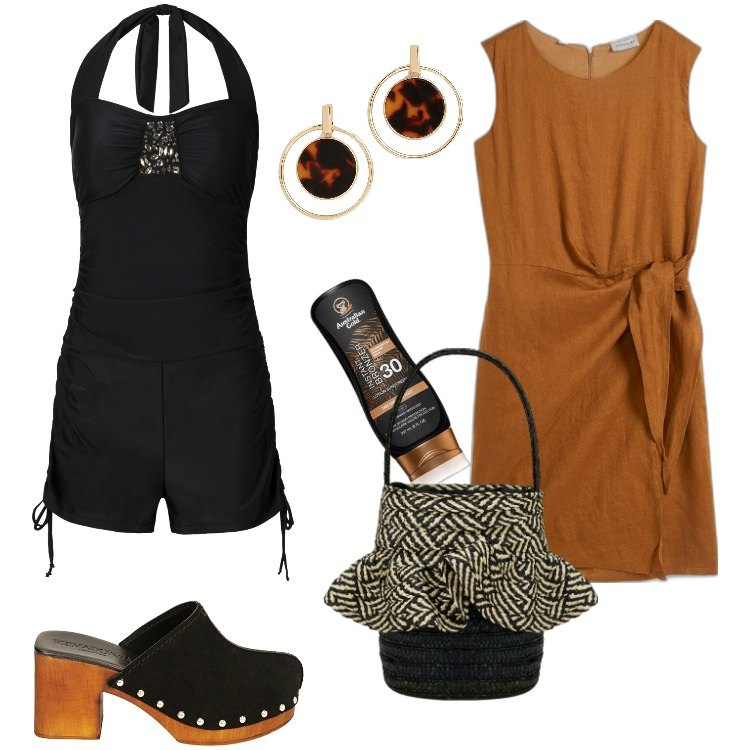 Outfit donna - Total look #1895298. Stile Trendy per Mare. Abbinamento con vestiti, costumi interi, terre, zoccoli, orecchini, borse a secchiello.