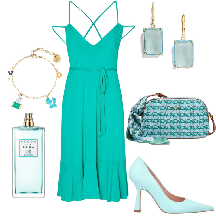 Outfit donna - Total look #1895334. Stile Chic per Tutti i giorni. Abbinamento con braccialetti, profumi, orecchini, vestiti corti, borse a tracolla, décolleté.