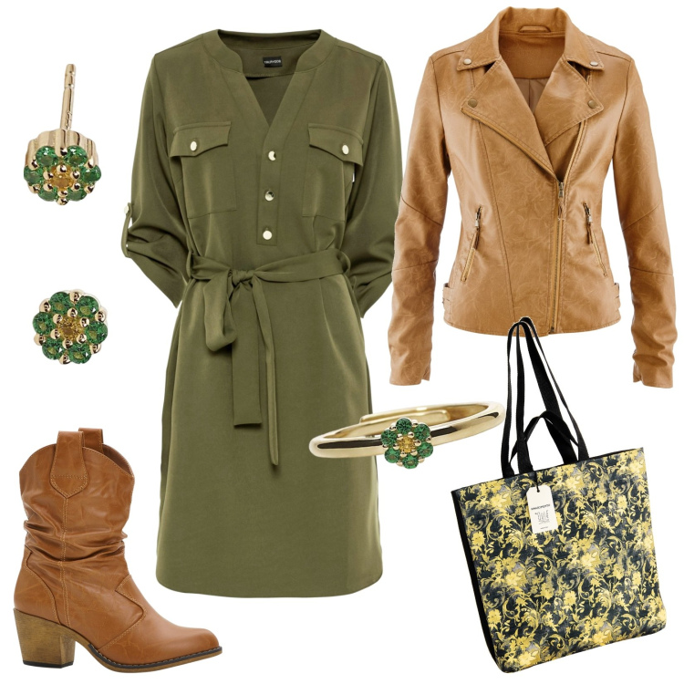 Outfit donna - Total look #1895335. Abbinamento con stivaletti texani, blazer, vestiti chemisier, orecchini, anelli, borse tote.