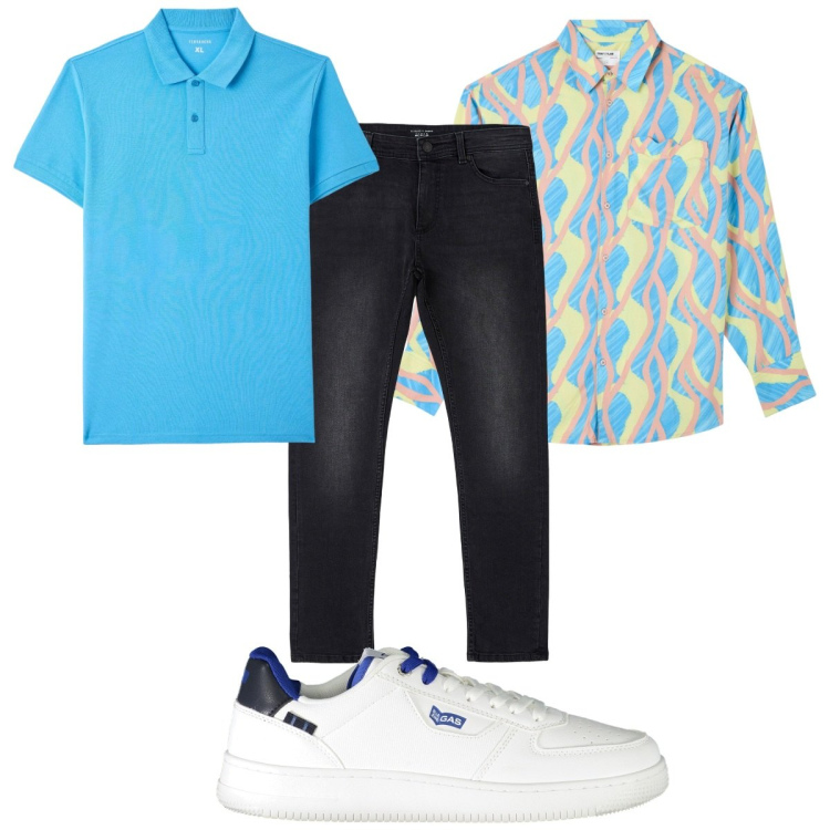 Outfit uomo - Total look #1895354. Stile Trendy per Tutti i giorni. Abbinamento con camicie, polo, jeans skinny, sneakers.
