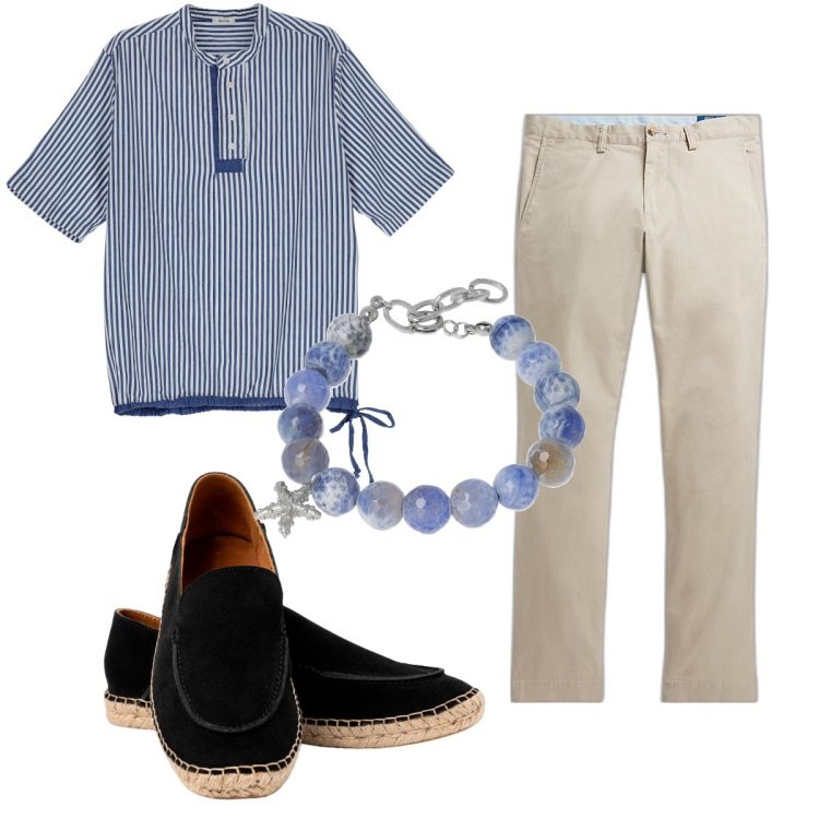 Outfit uomo - Total look #1895363. Stile Trendy per Tutti i giorni. Abbinamento con camicie a manica corta, pantaloni, braccialetti, espadrillas.