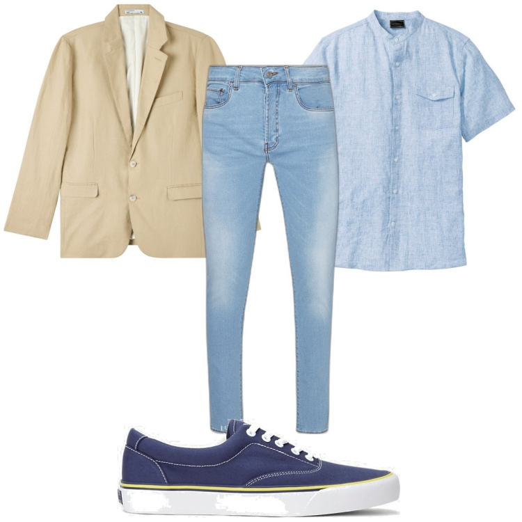 Outfit uomo - Total look #1895369. Stile Trendy per Tutti i giorni. Abbinamento con camicie a manica corta, giacche, sneakers, jeans skinny.
