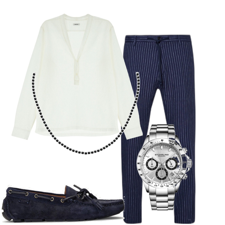 Outfit uomo - Apericena. Stile Trendy per Serata speciale. Abbinamento con orologi, collane, camicie, scarpe stringate, pantaloni chino.