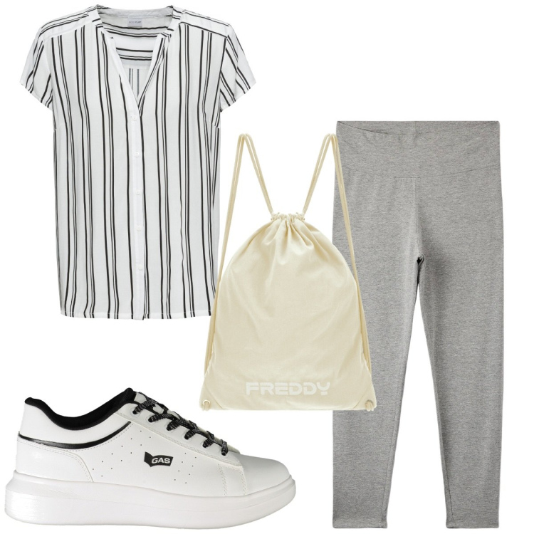 Outfit donna - Total look #1895381. Stile Basic per Tutti i giorni. Abbinamento con camicie a manica corta, leggings, zaini, sneakers.