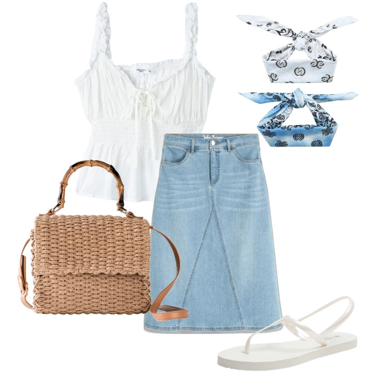 Outfit donna - Le bandane in testa. Stile Casual chic per Tutti i giorni. Abbinamento con gonne, borse a mano, sandali, top, fasce per capelli.